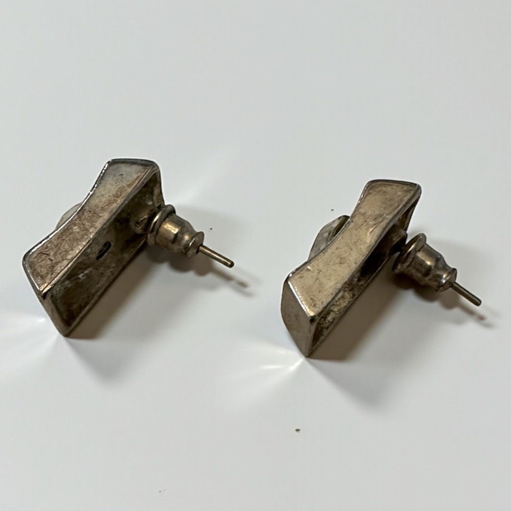 Vintage Retro Modern Silver Rectangular Earrings … - image 3